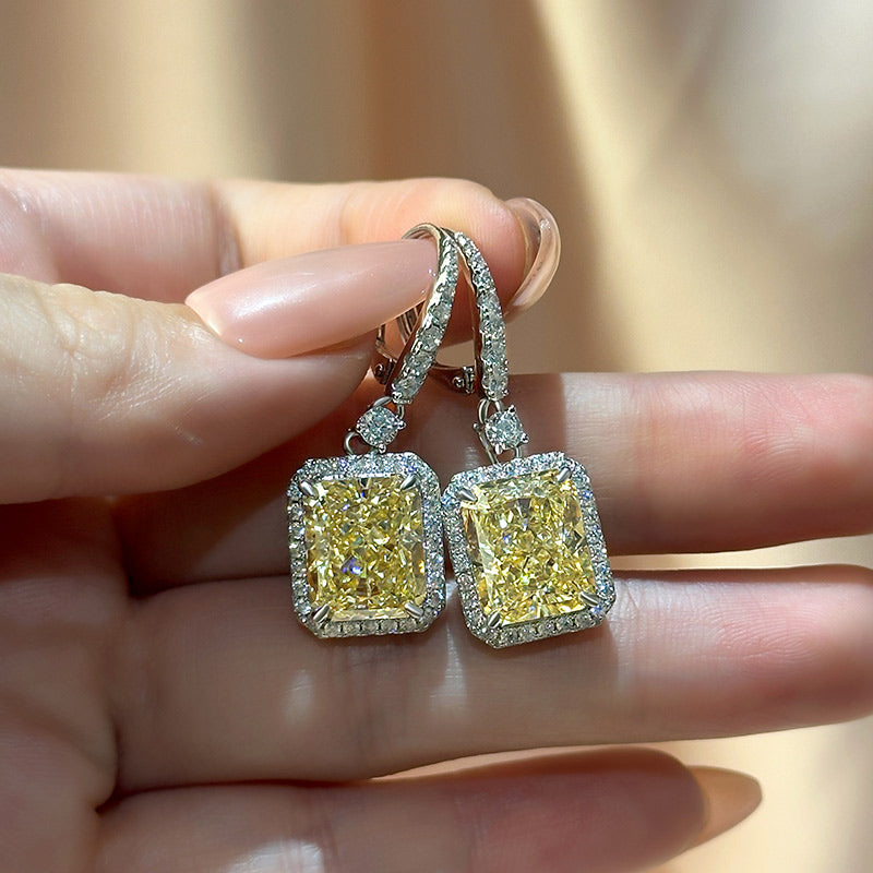 Luxurious Radiant-Cut Yellow Simulated Diamond Earrings