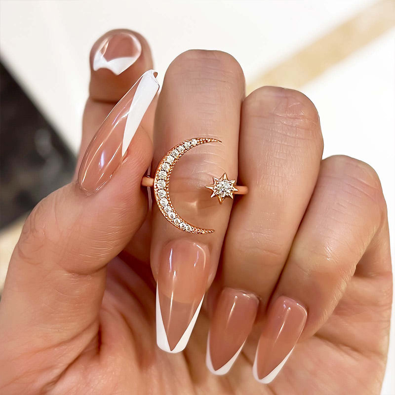 Anillo de media luna y estrella - Diamantes simulados de 0,3 ct, plata 925