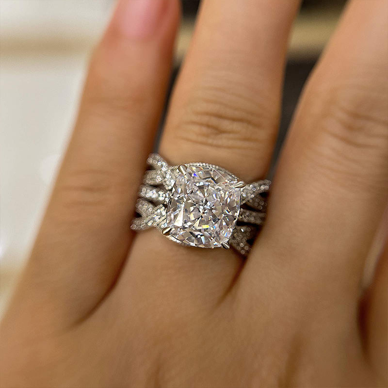 Cushion Cut Ring Set with Simulated Diamonds in Sterling Silver