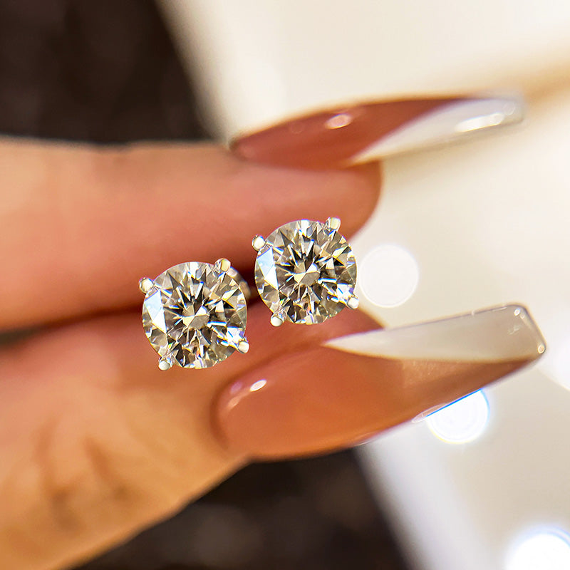 Round Moissanite Earrings in Rhodium-Plated Sterling Silver