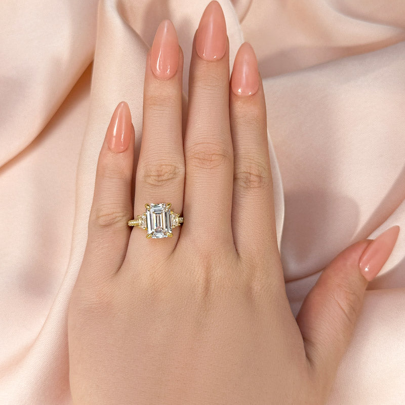 4.5ct Emerald Cut Trio Ring - White/Yellow Gold
