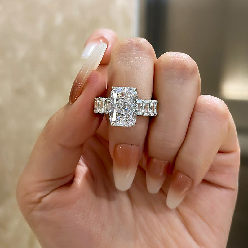 5 Carat Radiant-Cut Simulated Diamond Halo Engagement Ring