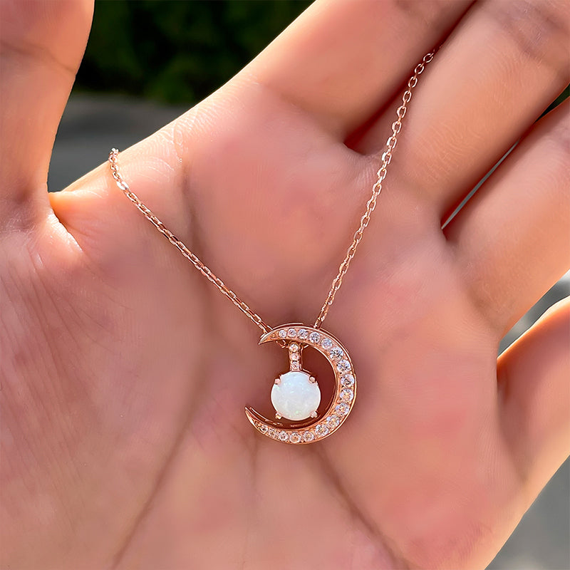 Elegant Opal Round Cut Simulated Diamond Necklace in Rose Gold