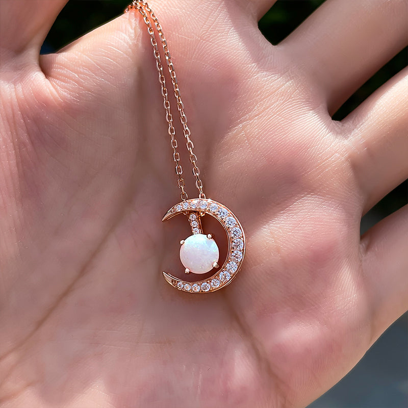 Elegant Opal Round Cut Simulated Diamond Necklace in Rose Gold