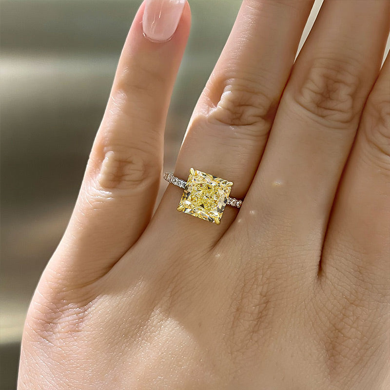 3.0Ct Radiant Cut Yellow Sapphire Ring with Diamond Accents