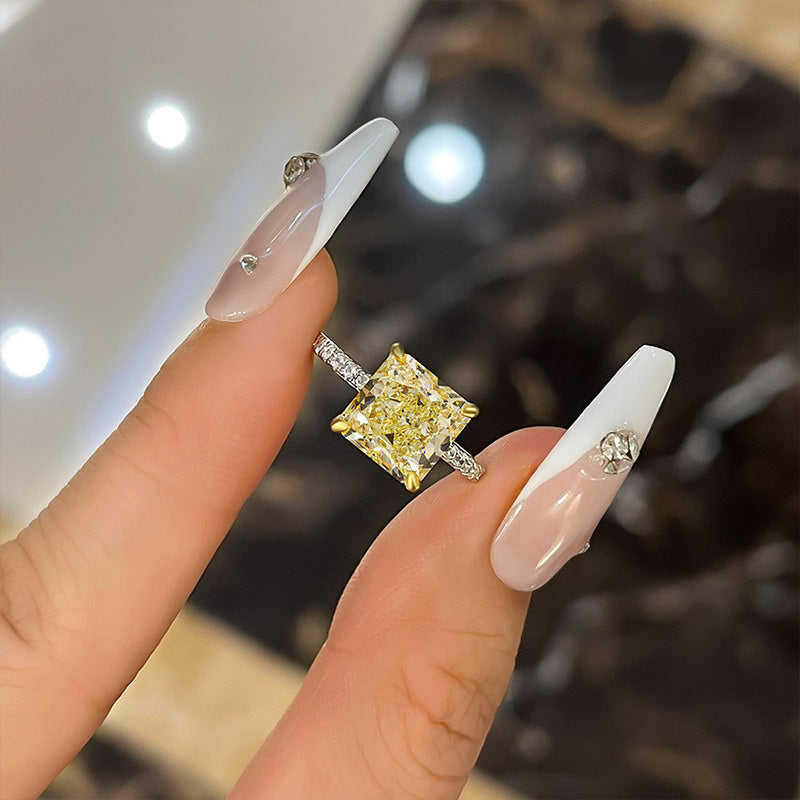 3.0Ct Radiant Cut Yellow Sapphire Ring with Diamond Accents