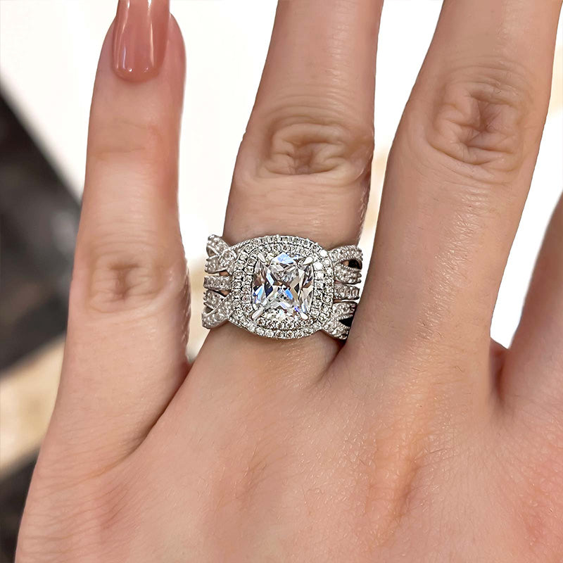 Vintage 2.25Ct Cushion Cut Wedding Set - Sterling Silver Rhodium Plated