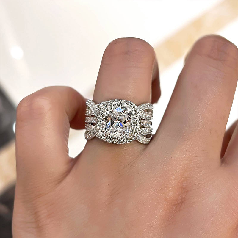 Vintage 2.25Ct Cushion Cut Wedding Set - Sterling Silver Rhodium Plated