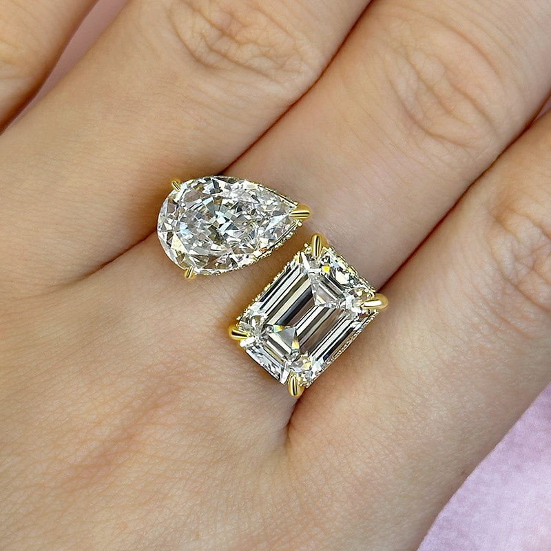 Elegant Emerald & Pear Cut Simulated Diamond Engagement Ring