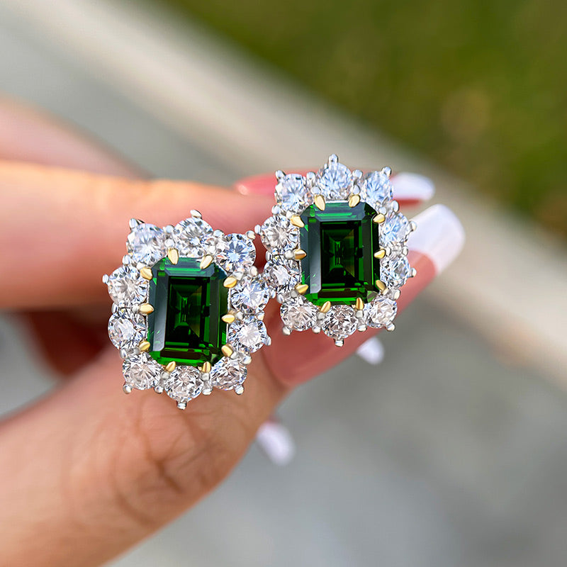 Emerald Cut Diamond Earrings in 925 Silver
