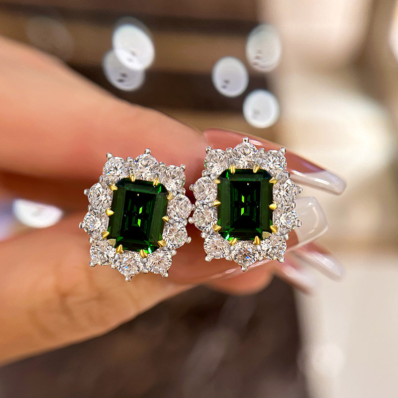 Emerald Cut Diamond Earrings in 925 Silver