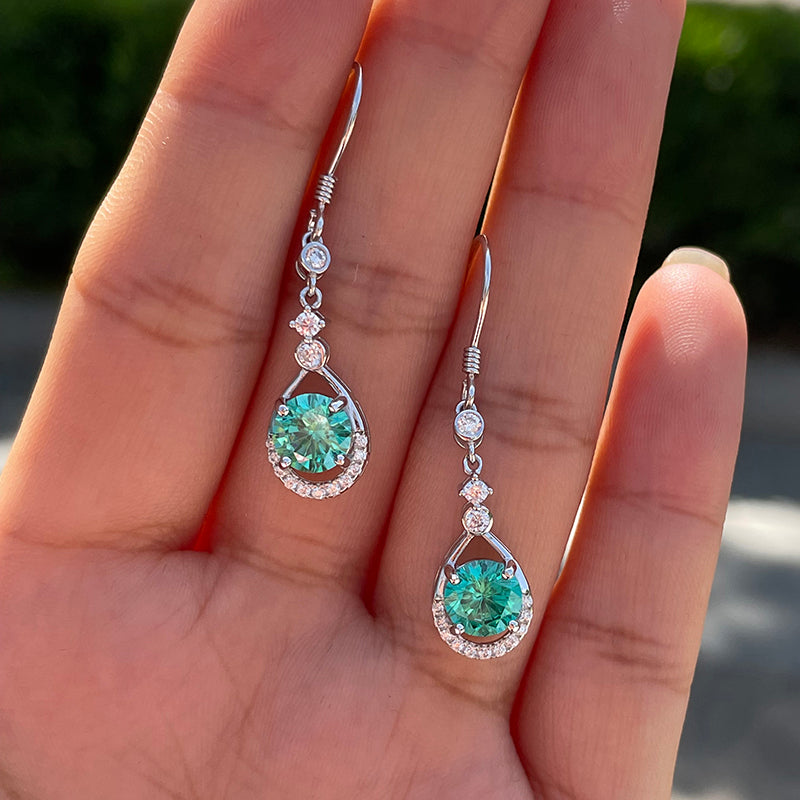 Round Cut Paraiba Tourmaline & Diamond Earrings