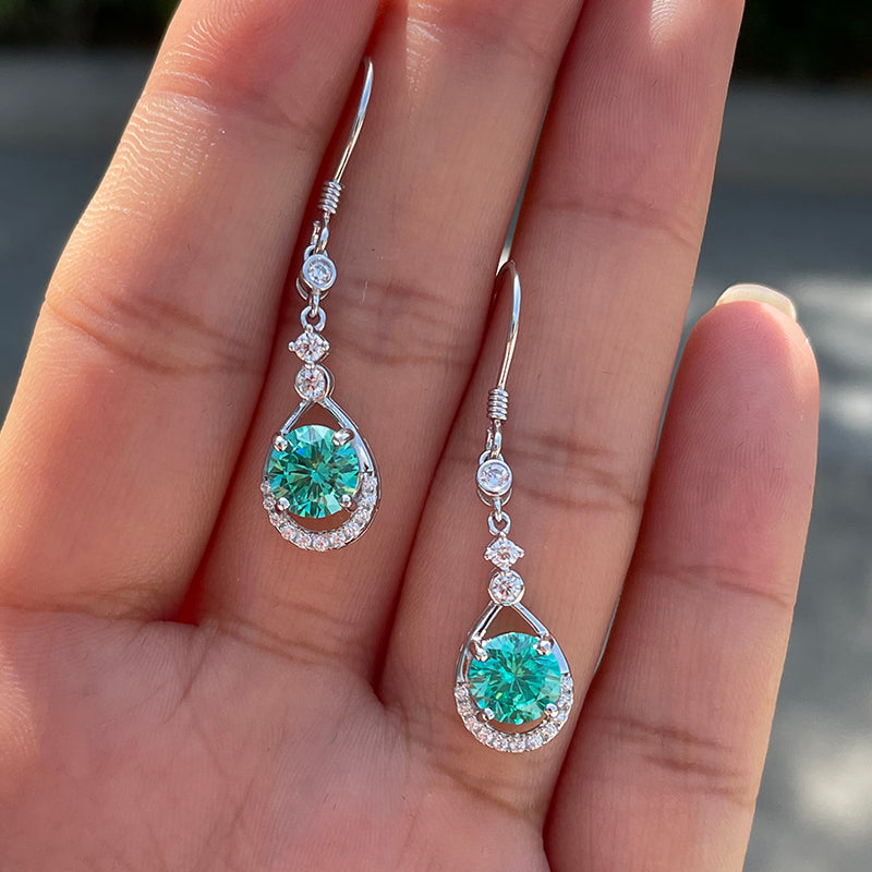 Round Cut Paraiba Tourmaline & Diamond Earrings