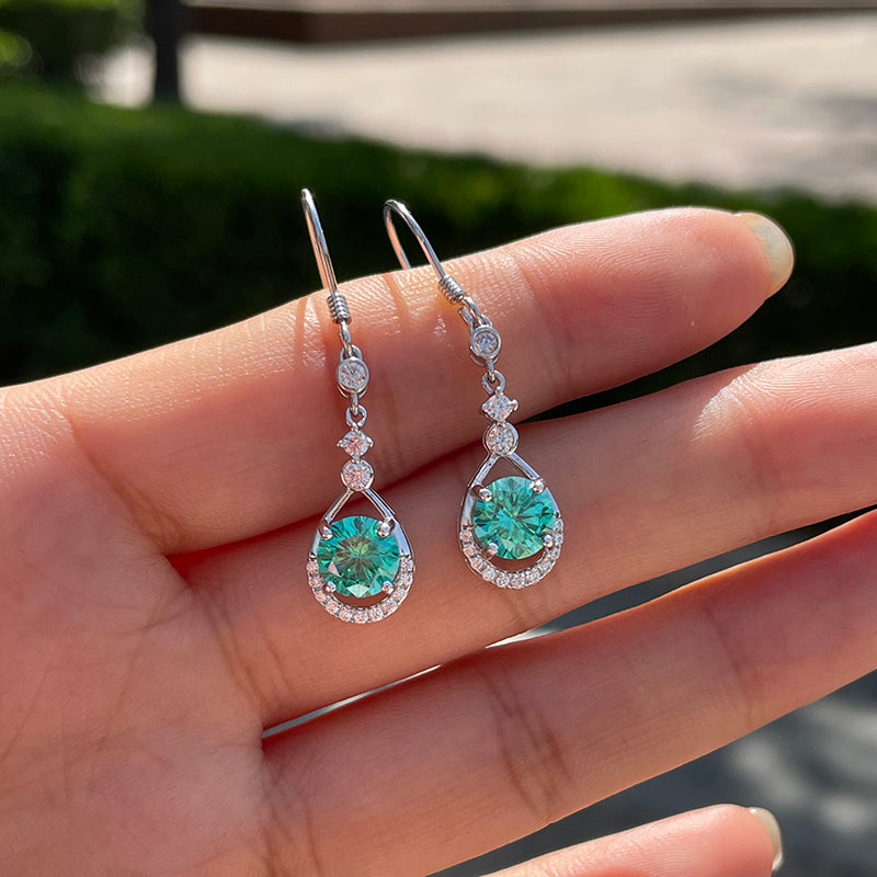 Round Cut Paraiba Tourmaline & Diamond Earrings
