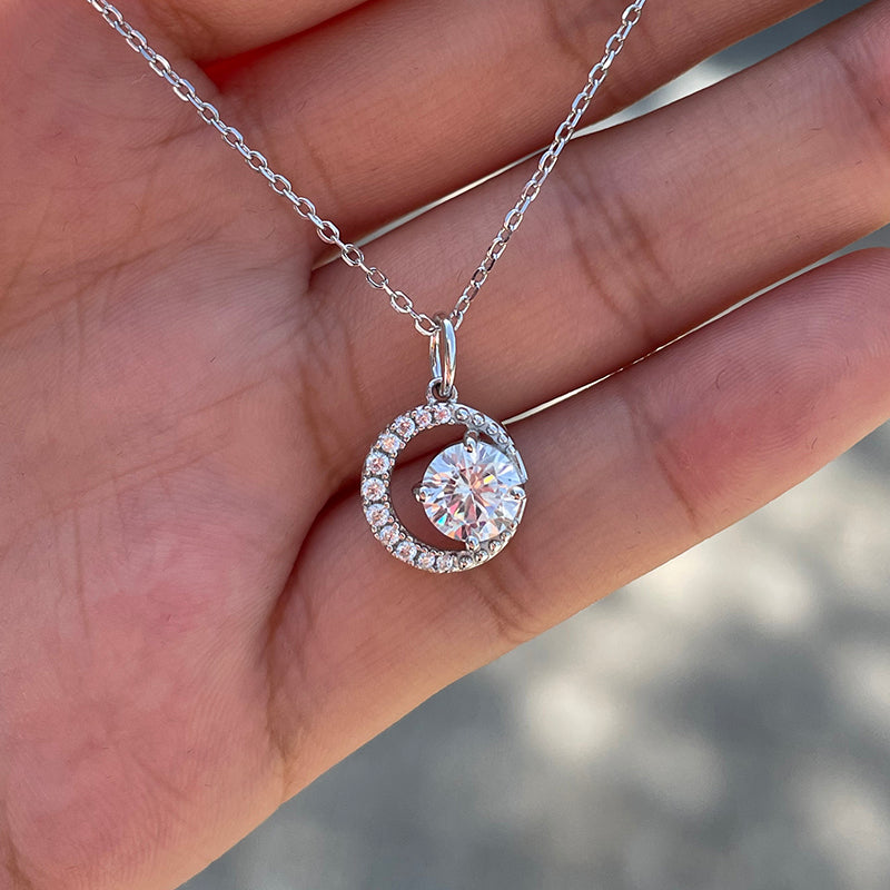 Romantic Heart-Cut Moon Simulated Diamond Necklace in White Gold