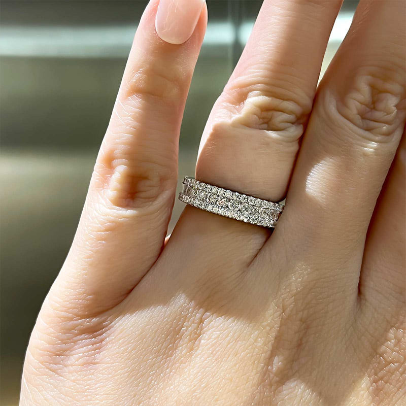 2.0ct Simulated Diamond Wedding Band in Sterling Silver & White Gold