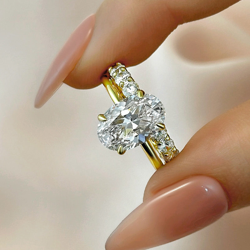 4.0ct Oval Center, Yellow Gold Plated Sterling Silver