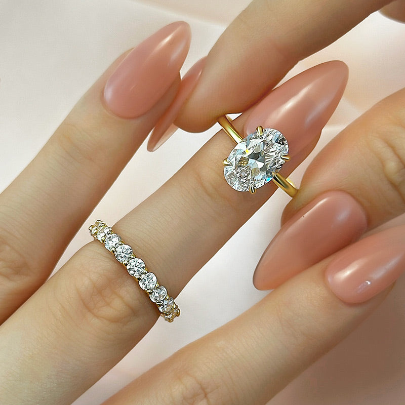 4.0ct Oval Center, Yellow Gold Plated Sterling Silver