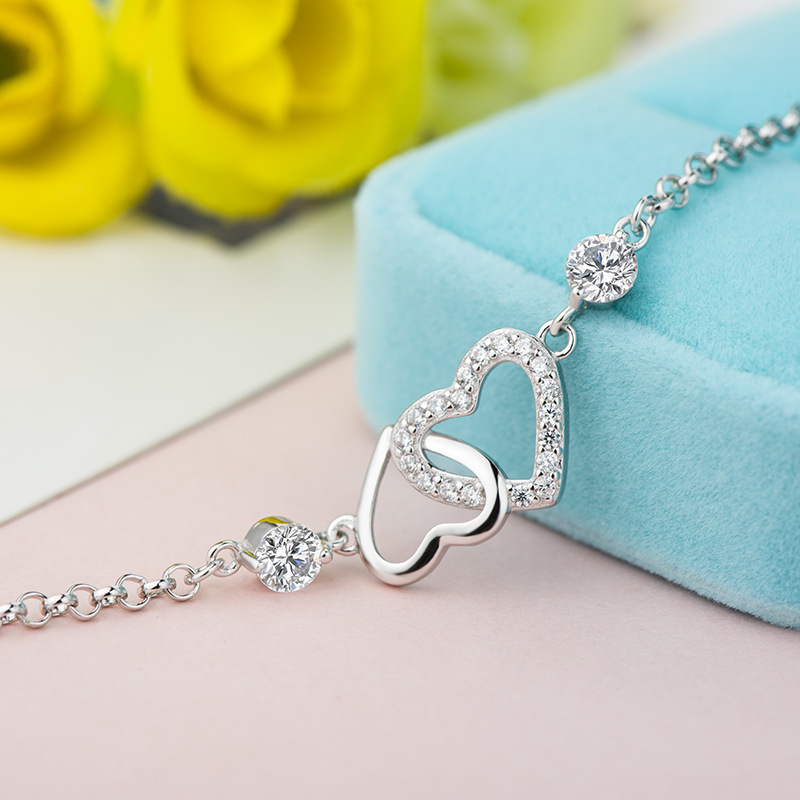 Luxurious Adjustable Silver Bracelet with Simulated Diamonds