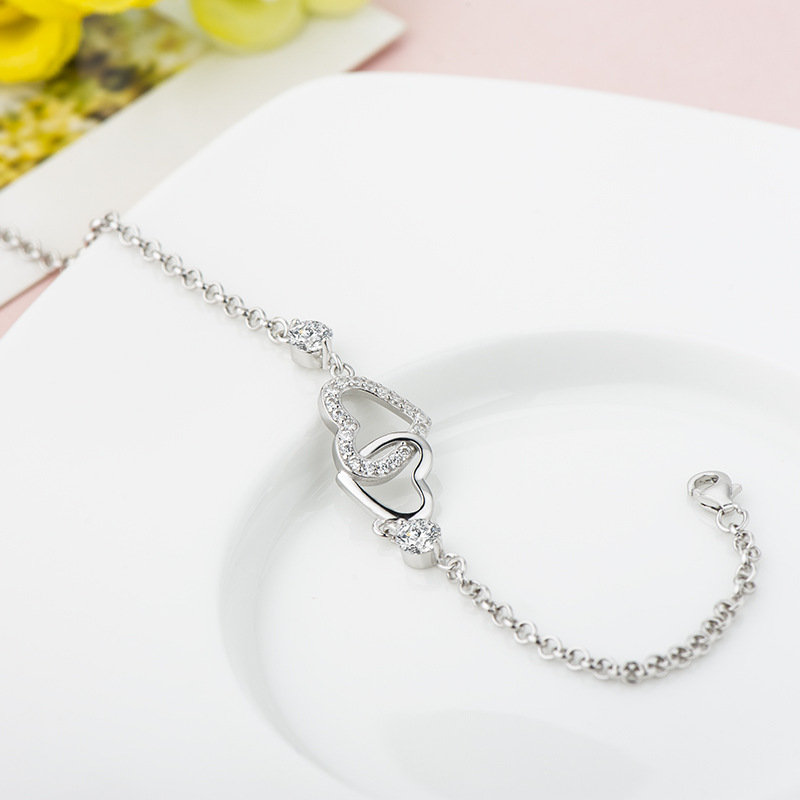 Luxurious Adjustable Silver Bracelet with Simulated Diamonds