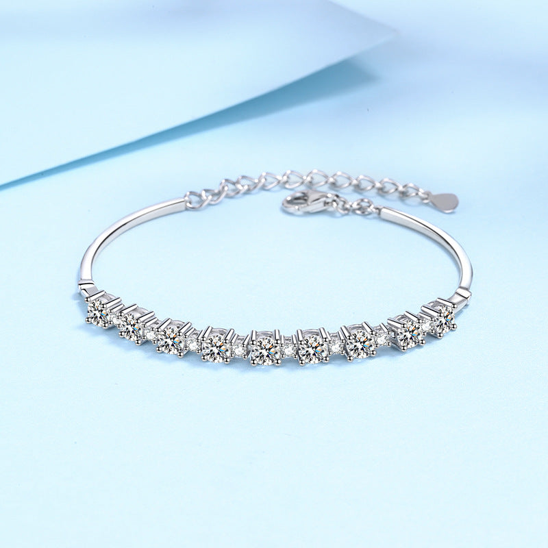 Elegant Adjustable Moissanite Silver Bracelet