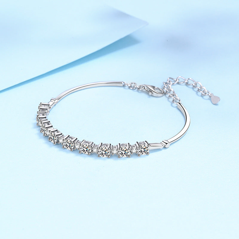 Elegant Adjustable Moissanite Silver Bracelet