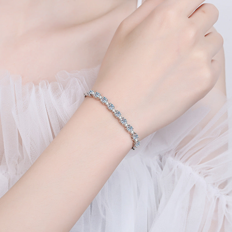 Elegant Adjustable Moissanite Silver Bracelet