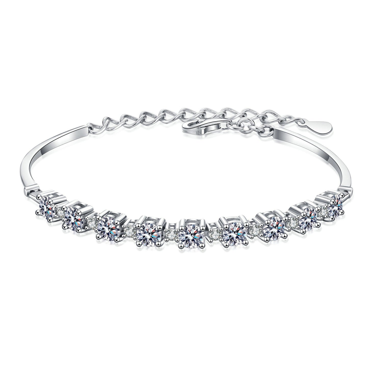 Elegant Adjustable Moissanite Silver Bracelet