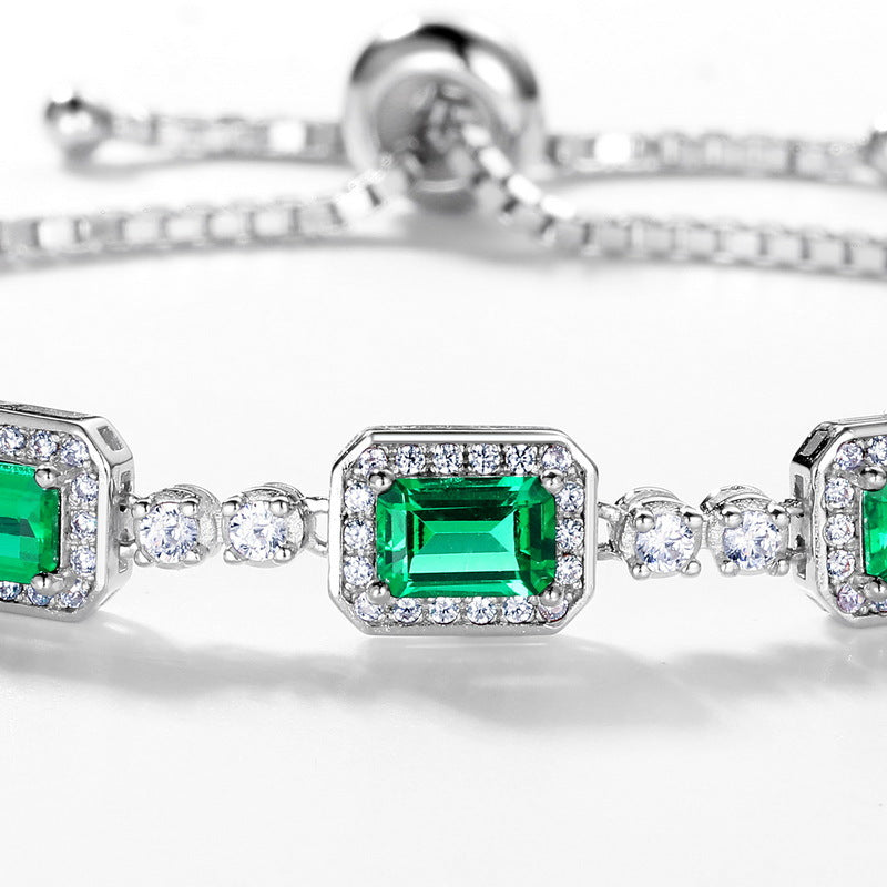 Sophisticated Emerald-Cut Green Simulated Diamond Bracelet