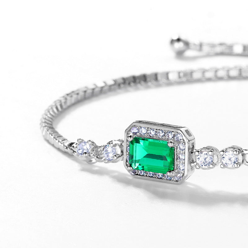 Sophisticated Emerald-Cut Green Simulated Diamond Bracelet
