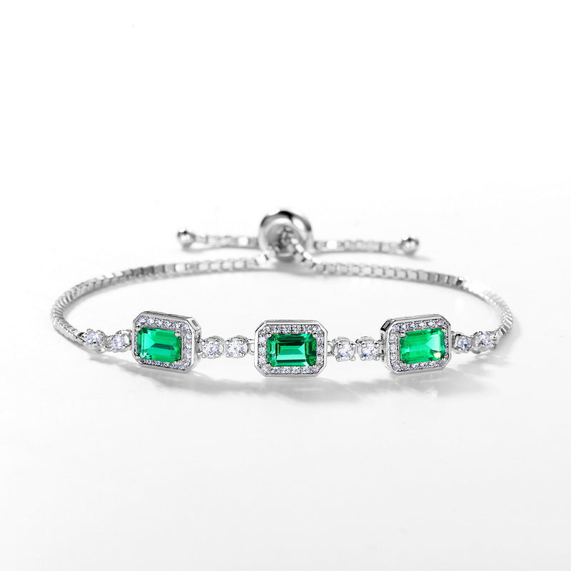 Sophisticated Emerald-Cut Green Simulated Diamond Bracelet