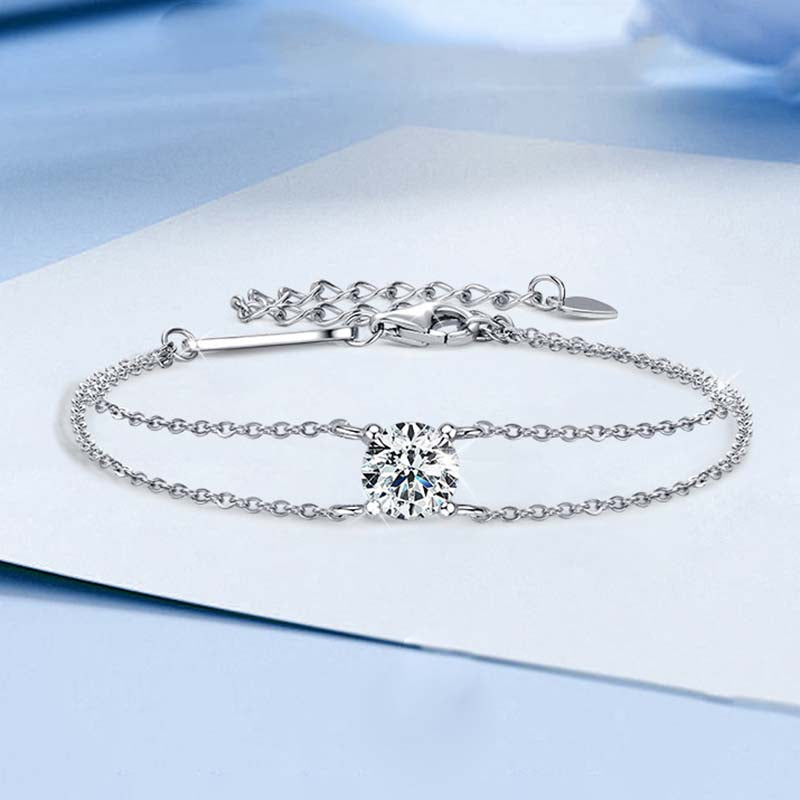 Elegant Round-Cut Moissanite Bracelet in 18K White Gold