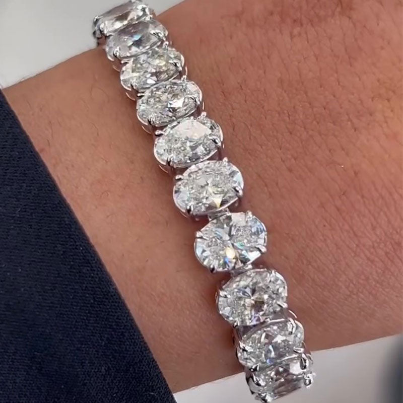 Elegant Oval-Cut Simulated Diamond Bracelet in 18K White Gold