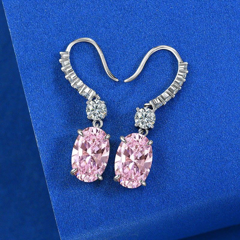 Oval Pink Simulated Diamond Earrings in Sterling Silver