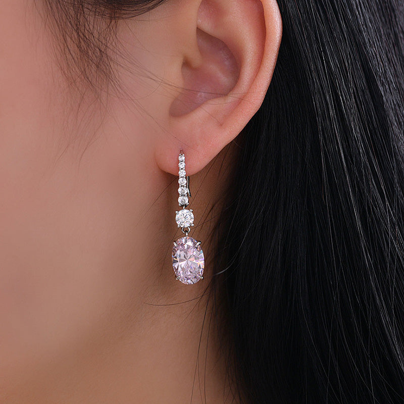 Oval Pink Simulated Diamond Earrings in Sterling Silver