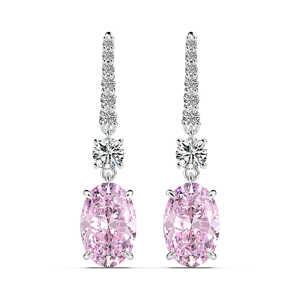 Oval Pink Simulated Diamond Earrings in Sterling Silver