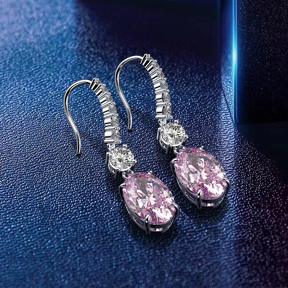 Oval Pink Simulated Diamond Earrings in Sterling Silver