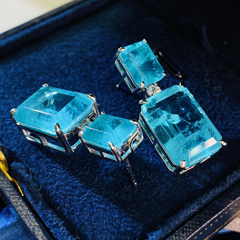 7.0 Carat Emerald Cut Lab Grown Diamond Earrings in Sterling Silver