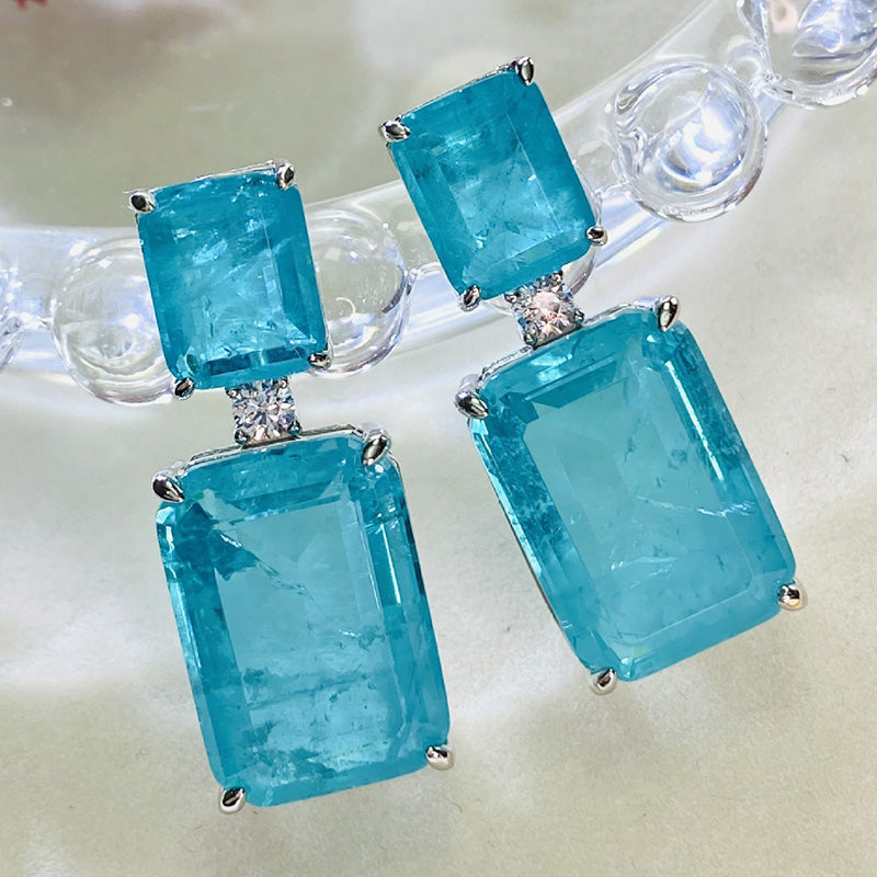 7.0 Carat Emerald Cut Lab Grown Diamond Earrings in Sterling Silver