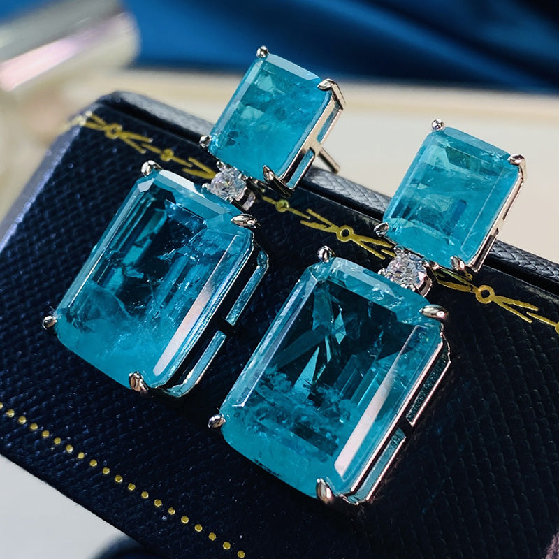 7.0 Carat Emerald Cut Lab Grown Diamond Earrings in Sterling Silver