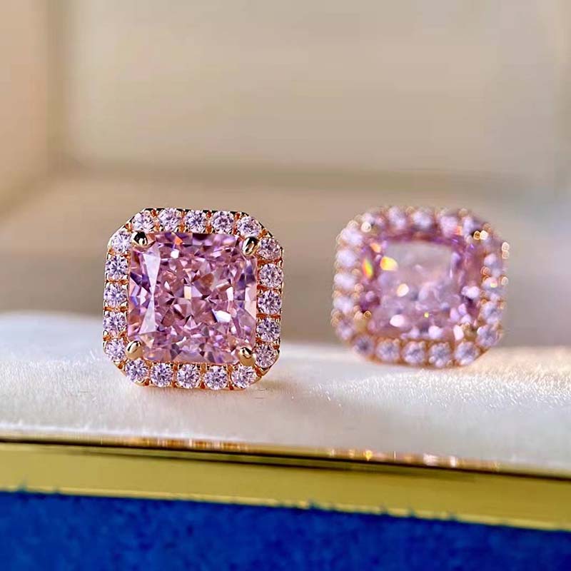 Radiant Cut Pink Sapphire & Diamond Earrings