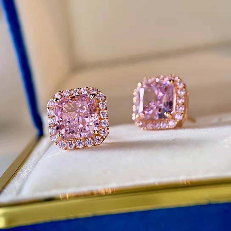 Radiant Cut Pink Sapphire & Diamond Earrings