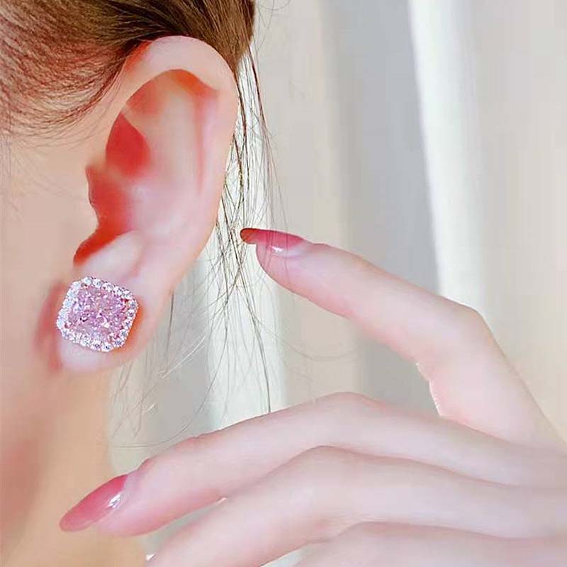 Radiant Cut Pink Sapphire & Diamond Earrings