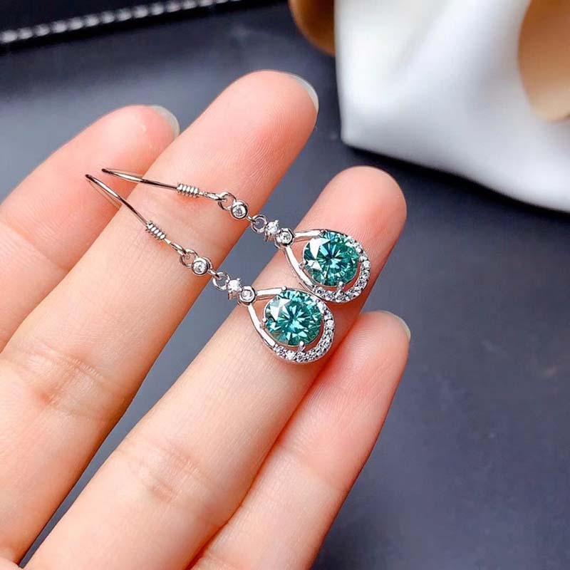 Round Cut Paraiba Tourmaline & Diamond Earrings