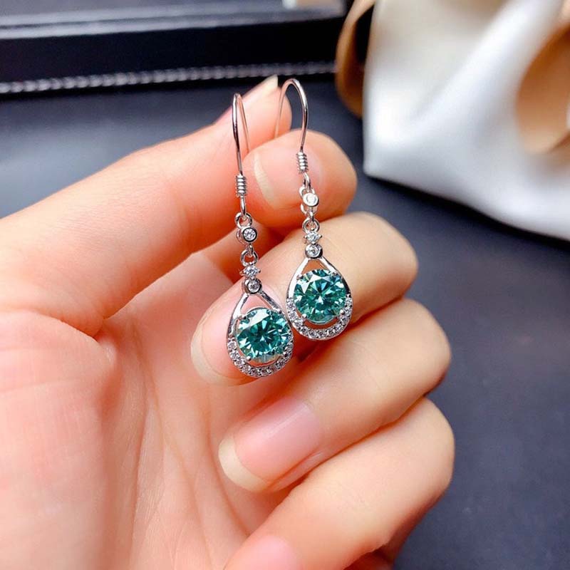 Round Cut Paraiba Tourmaline & Diamond Earrings
