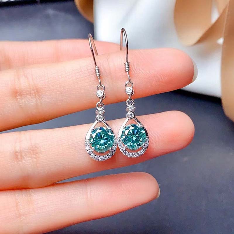 Round Cut Paraiba Tourmaline & Diamond Earrings