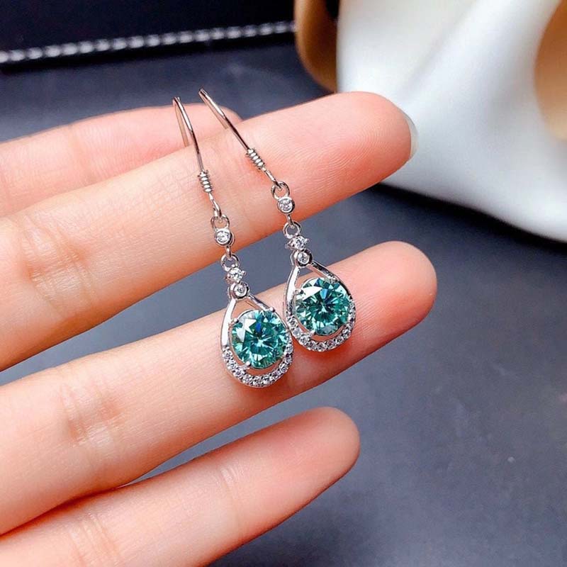 Round Cut Paraiba Tourmaline & Diamond Earrings