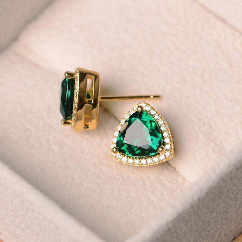 Elegant Trillion Cut Emerald Green Simulated Diamond Earrings