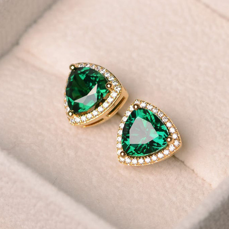 Elegant Trillion Cut Emerald Green Simulated Diamond Earrings