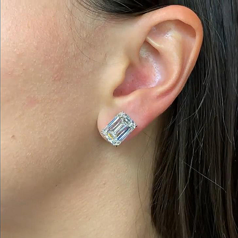Elegant Emerald-Cut Simulated Diamond Earrings for Weddings